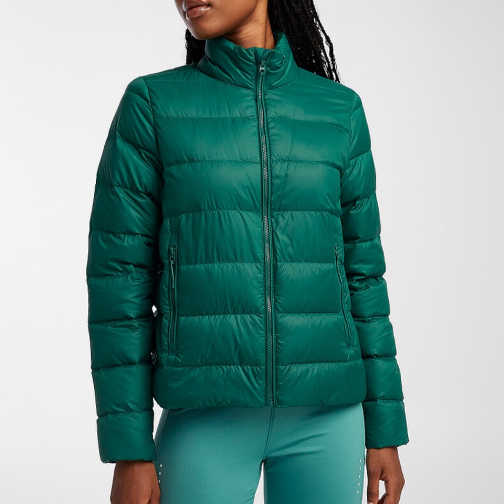 Green boxy down packable quilted puffer jacket NWT